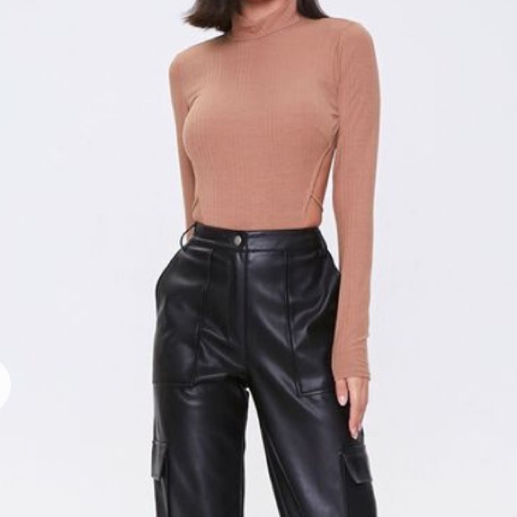 Mocha Brown Backless Mockneck Long Sleeve Bodysuit - Picture 7 of 10